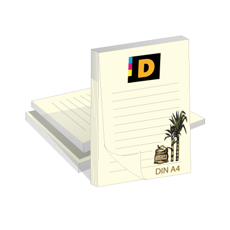 Block ohne Deckblatt aus Zuckerrohr | DIN A4 mit 30 Blatt | einseitig bedruckt